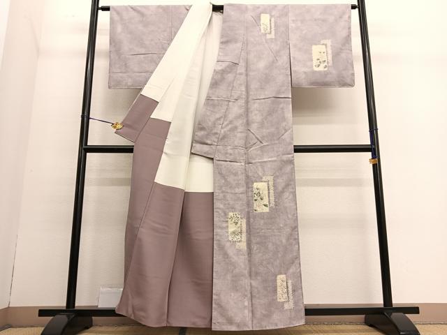平和屋着物●訪問着 紬地 絞り 短冊花文 正絹 逸品 BAAT6679hv