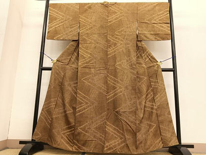 平和屋着物●上質な紬 菱文 正絹 逸品 BAAT6690hv