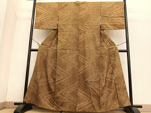 平和屋着物●上質な紬 菱文 正絹 逸品 BAAT6690hv