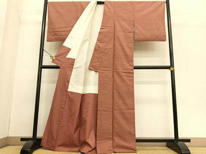 平和屋着物●上質な紬 色無地 赤茶色 正絹 逸品 BAAT6720hv