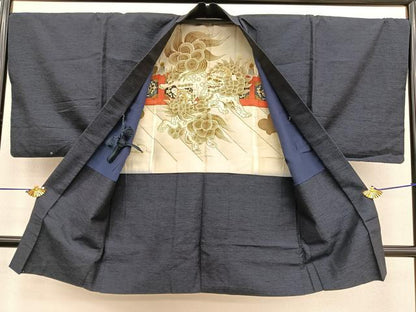 平和屋着物●男性　紬　アンサンブル　霞文　正絹　逸品　BAAT6738hv