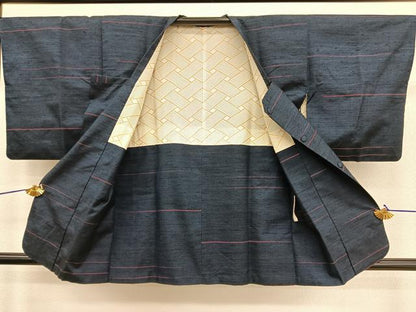 平和屋着物●上質な紬 道行コートセット 横段文 正絹 逸品 BAAT6746hv