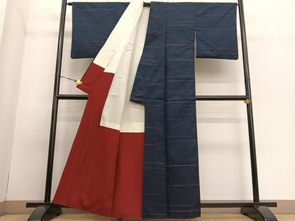 平和屋着物●上質な紬 道行コートセット 横段文 正絹 逸品 BAAT6746hv