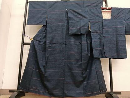 平和屋着物●上質な紬 道行コートセット 横段文 正絹 逸品 BAAT6746hv
