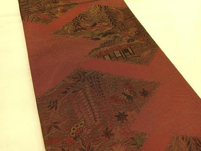 平和屋着物●京の名門・菱屋六右ェ門 全通柄袋帯 幻の織 観阿弥 御所解花蝶文 正絹 逸品 BAAT6787hv