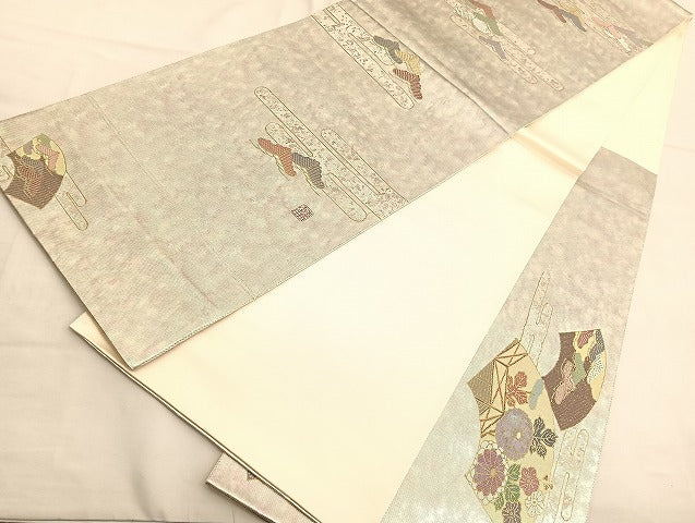 平和屋着物●金彩友禅作家　金彩の魔術師　堀省平　金煌織　太鼓柄袋帯　遠山文　金銀彩　正絹　逸品　BAAT6760hv