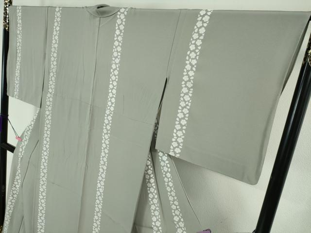 平和屋本店▽極上 小紋 単衣 花間道 桔梗鼠色地 金彩 逸品 DZAA6176kh5
