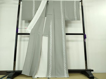 平和屋本店▽極上 小紋 単衣 花間道 桔梗鼠色地 金彩 逸品 DZAA6176kh5