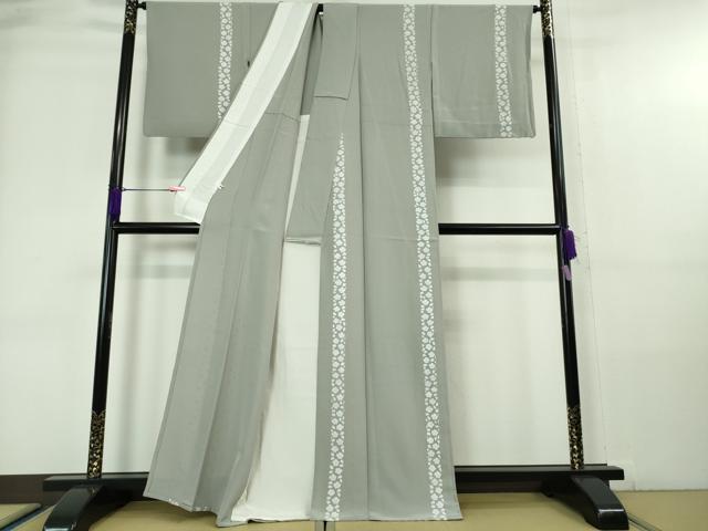 平和屋本店▽極上 小紋 単衣 花間道 桔梗鼠色地 金彩 逸品 DZAA6176kh5