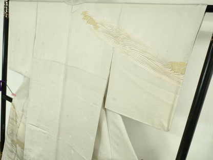 平和屋本店●極上　皇室献上作家　北出与三郎　訪問着　波しぶき　灰白色地　金彩　逸品　DZAA6177kh6