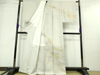 平和屋本店●極上　皇室献上作家　北出与三郎　訪問着　波しぶき　灰白色地　金彩　逸品　DZAA6177kh6