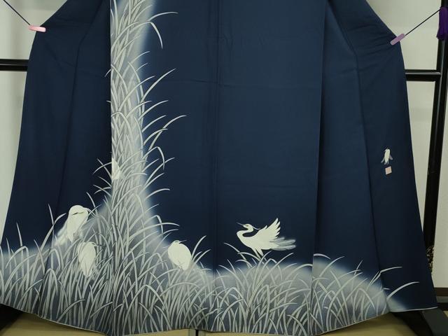 平和屋本店●極上 東京友禅 菅有鬼一 訪問着 手描き 白鷺 紺青色地 暈し染め 逸品 DZAA6178kh5