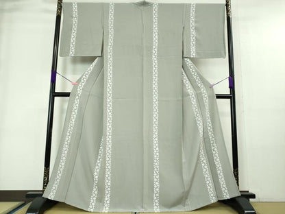 平和屋本店▽極上 小紋 単衣 花間道 桔梗鼠色地 金彩 逸品 DZAA6176kh5
