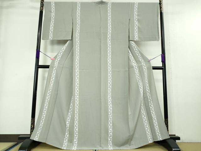 平和屋本店▽極上 小紋 単衣 花間道 桔梗鼠色地 金彩 逸品 DZAA6176kh5