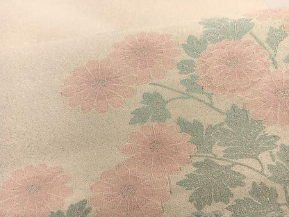 平和屋着物◎太鼓柄袋帯 綴れ 草花文 銀糸 正絹 逸品 BAAT3495ui
