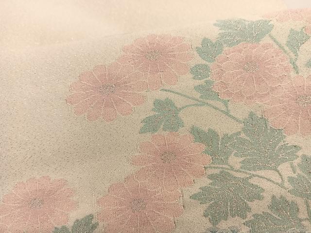 平和屋着物◎太鼓柄袋帯 綴れ 草花文 銀糸 正絹 逸品 BAAT3495ui