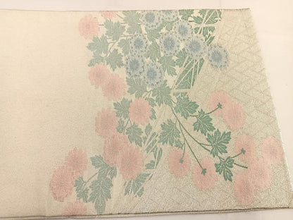 平和屋着物◎太鼓柄袋帯 綴れ 草花文 銀糸 正絹 逸品 BAAT3495ui