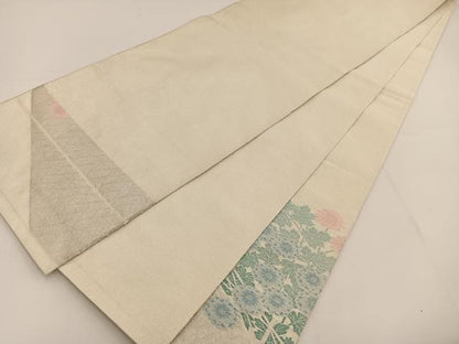 平和屋着物◎太鼓柄袋帯 綴れ 草花文 銀糸 正絹 逸品 BAAT3495ui