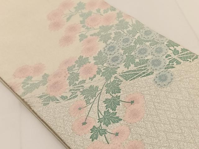 平和屋着物◎太鼓柄袋帯 綴れ 草花文 銀糸 正絹 逸品 BAAT3495ui