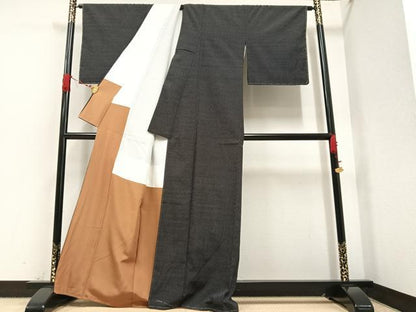 平和屋着物●本塩沢　蚊絣　黒地　正絹　逸品　未使用　AAAW1863ph