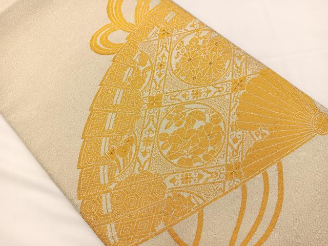 平和屋着物◎太鼓柄袋帯 綴れ 檜扇花文 金銀糸 正絹 逸品 BAAT4622kg