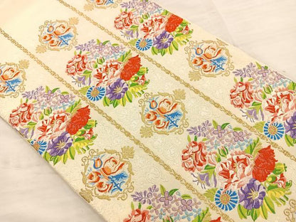 平和屋着物◎六通柄袋帯 唐織 草花文 金銀糸 正絹 逸品 BAAT4656kg