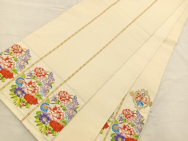 平和屋着物◎六通柄袋帯 唐織 草花文 金銀糸 正絹 逸品 BAAT4656kg