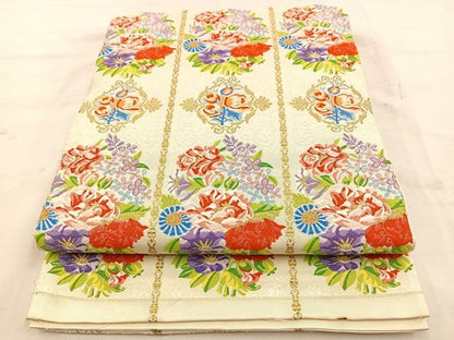 平和屋着物◎六通柄袋帯 唐織 草花文 金銀糸 正絹 逸品 BAAT4656kg
