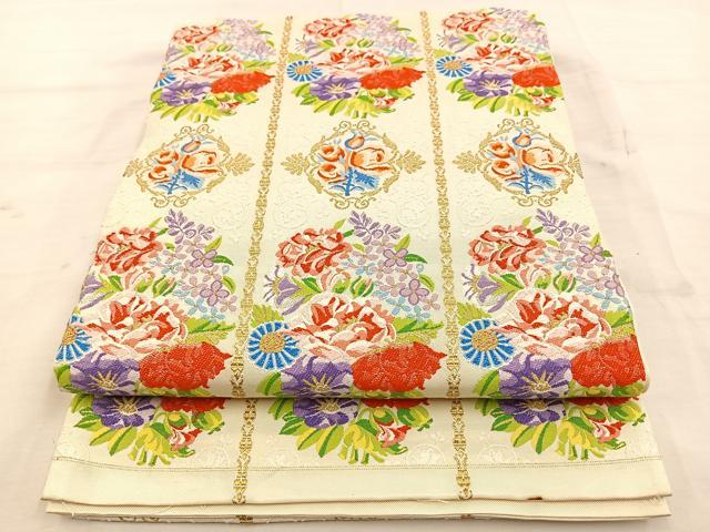 平和屋着物◎六通柄袋帯 唐織 草花文 金銀糸 正絹 逸品 BAAT4656kg