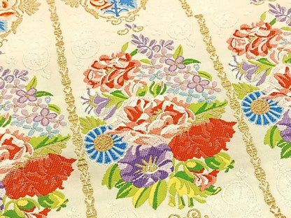 平和屋着物◎六通柄袋帯 唐織 草花文 金銀糸 正絹 逸品 BAAT4656kg