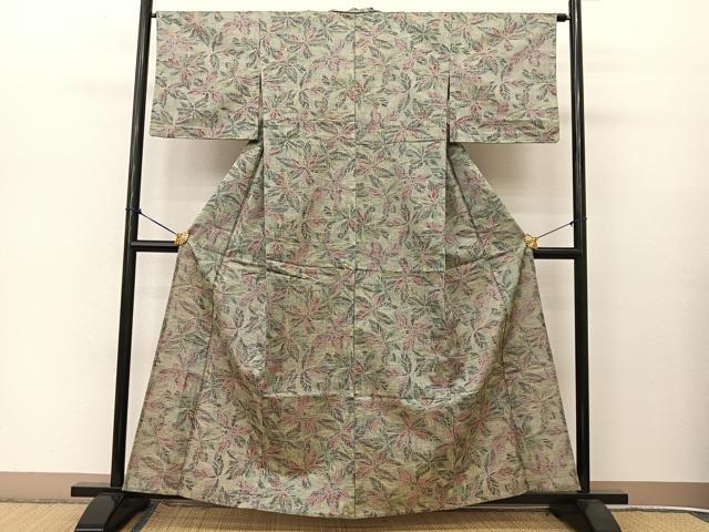 平和屋着物▽お召 単衣 草葉尽くし 未使用 BAAT9019yc