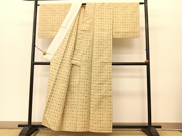 平和屋着物▽上質な紬 単衣 琉球絣文様 正絹 逸品 BAAT9014yc