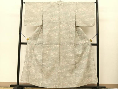 平和屋着物▽お召 単衣 風景草花文 BAAT9021yc
