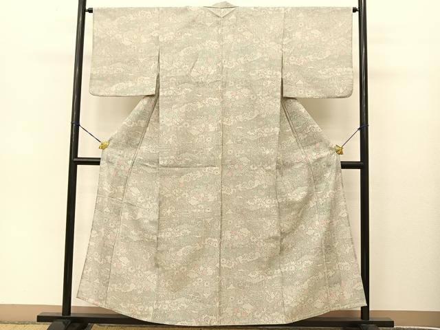 平和屋着物▽お召 単衣 風景草花文 BAAT9021yc