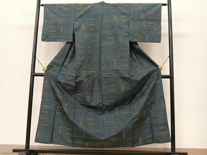 平和屋着物▽上質な紬 単衣 幾何学文様 正絹 逸品 BAAT9022yc