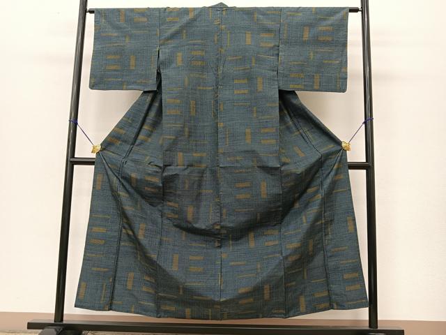 平和屋着物▽上質な紬 単衣 幾何学文様 正絹 逸品 BAAT9022yc