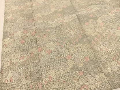 平和屋着物▽お召 単衣 風景草花文 BAAT9021yc