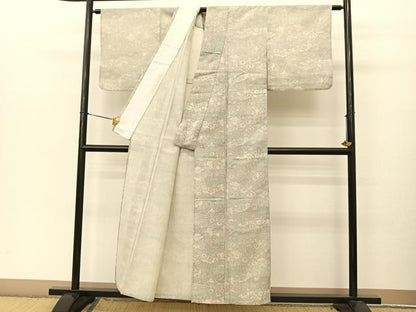 平和屋着物▽お召 単衣 風景草花文 BAAT9021yc