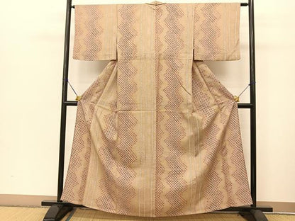 平和屋着物▽上質な小紋 単衣 ふくれ織 鹿の子間道 正絹 逸品 BAAT9035yc