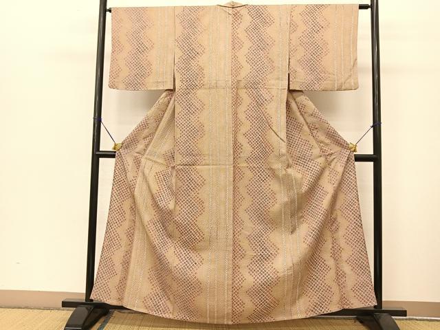 平和屋着物▽上質な小紋 単衣 ふくれ織 鹿の子間道 正絹 逸品 BAAT9035yc