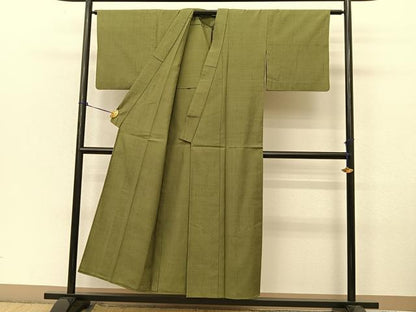 平和屋着物▽上質な紬 単衣 色無地 麹塵色 正絹 逸品 BAAT9028yc