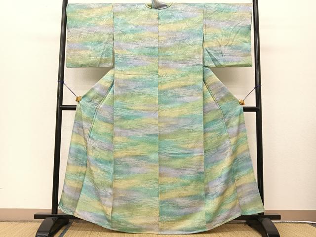 平和屋着物▽上質な小紋 単衣 霞文 暈し染め 金彩 正絹 逸品 BAAT9034yc
