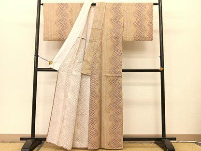 平和屋着物▽上質な小紋 単衣 ふくれ織 鹿の子間道 正絹 逸品 BAAT9035yc