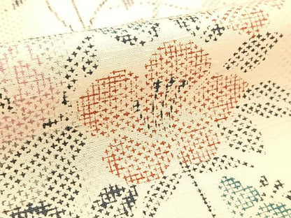 平和屋着物▽上質な紬 単衣 草花間道 正絹 逸品 BAAT9036yc