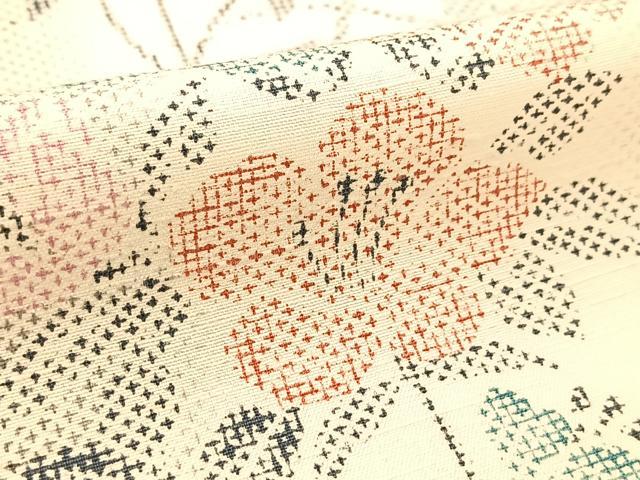 平和屋着物▽上質な紬 単衣 草花間道 正絹 逸品 BAAT9036yc