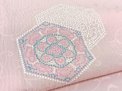 平和屋着物▽訪問着 単衣 ふくれ織 亀甲花文 正絹 逸品 BAAT9037yc