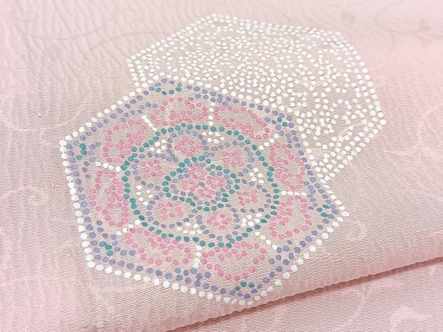 平和屋着物▽訪問着 単衣 ふくれ織 亀甲花文 正絹 逸品 BAAT9037yc
