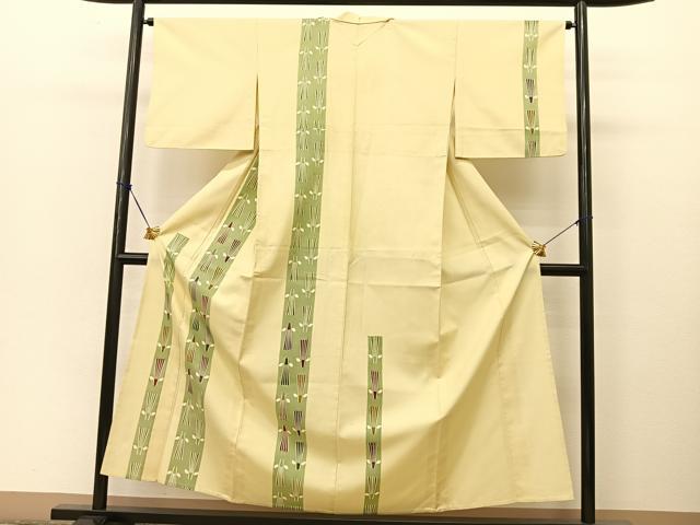 平和屋着物▽訪問着 単衣 作家物 紬地 葉扇文 正絹 逸品 BAAT9039yc