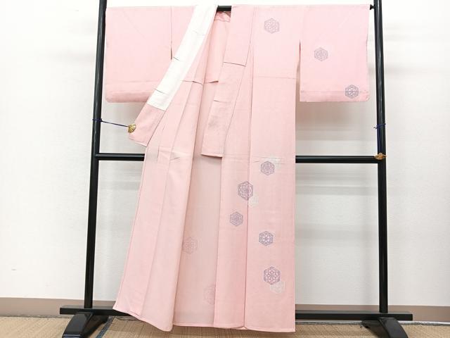平和屋着物▽訪問着 単衣 ふくれ織 亀甲花文 正絹 逸品 BAAT9037yc