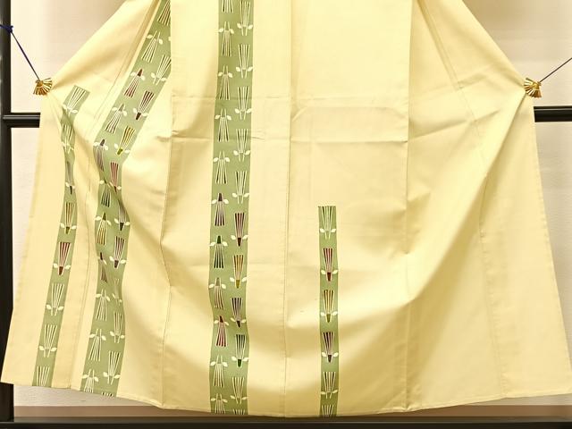 平和屋着物▽訪問着 単衣 作家物 紬地 葉扇文 正絹 逸品 BAAT9039yc